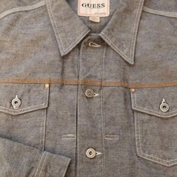 Y2K GUESS Black White 4 Pocket Trucker Denim Jean Jacket Men's Size XXL - Picture 2 of 14